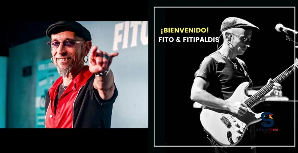 Marisa Meseguer Linares y Fito & Fitipaldis, imagen promocional con Fito Cabrales en concierto y diseño de bienvenida de la banda española