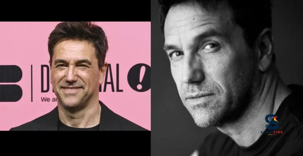 Oriol Tarrasón esposa hijos: collage con dos retratos del actor español Oriol Tarrasón, mostrando una imagen en evento público y un retrato en blanco y negro.
